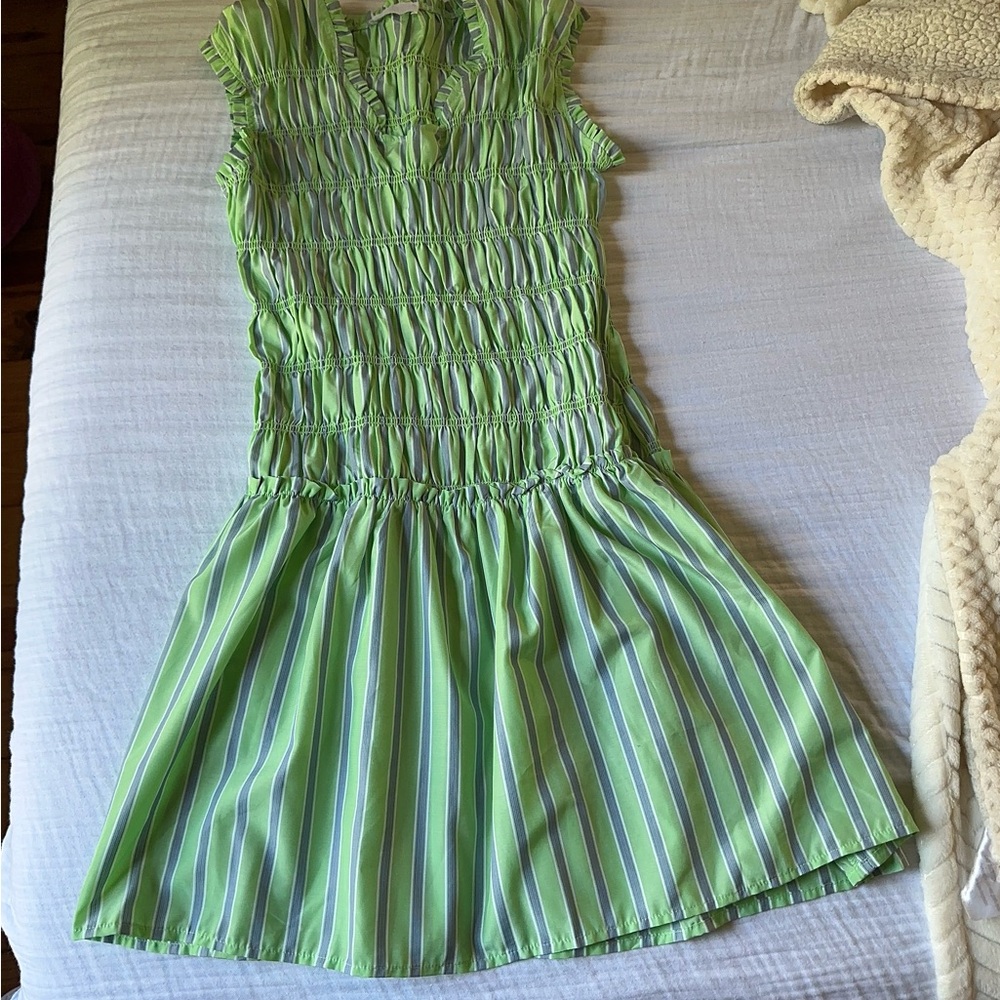 FUN Green Striped Casual Dress